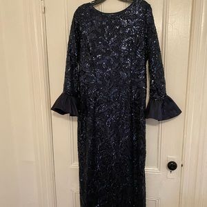 TERRI John navy sequins gown with satin bell cuffs